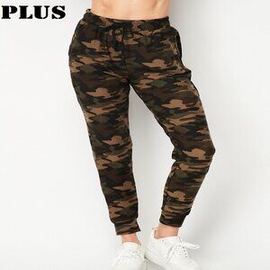 Women's Plus Camouflage Print Drawstring Joggers w/Pockets Poly/Spandex 1X-3X